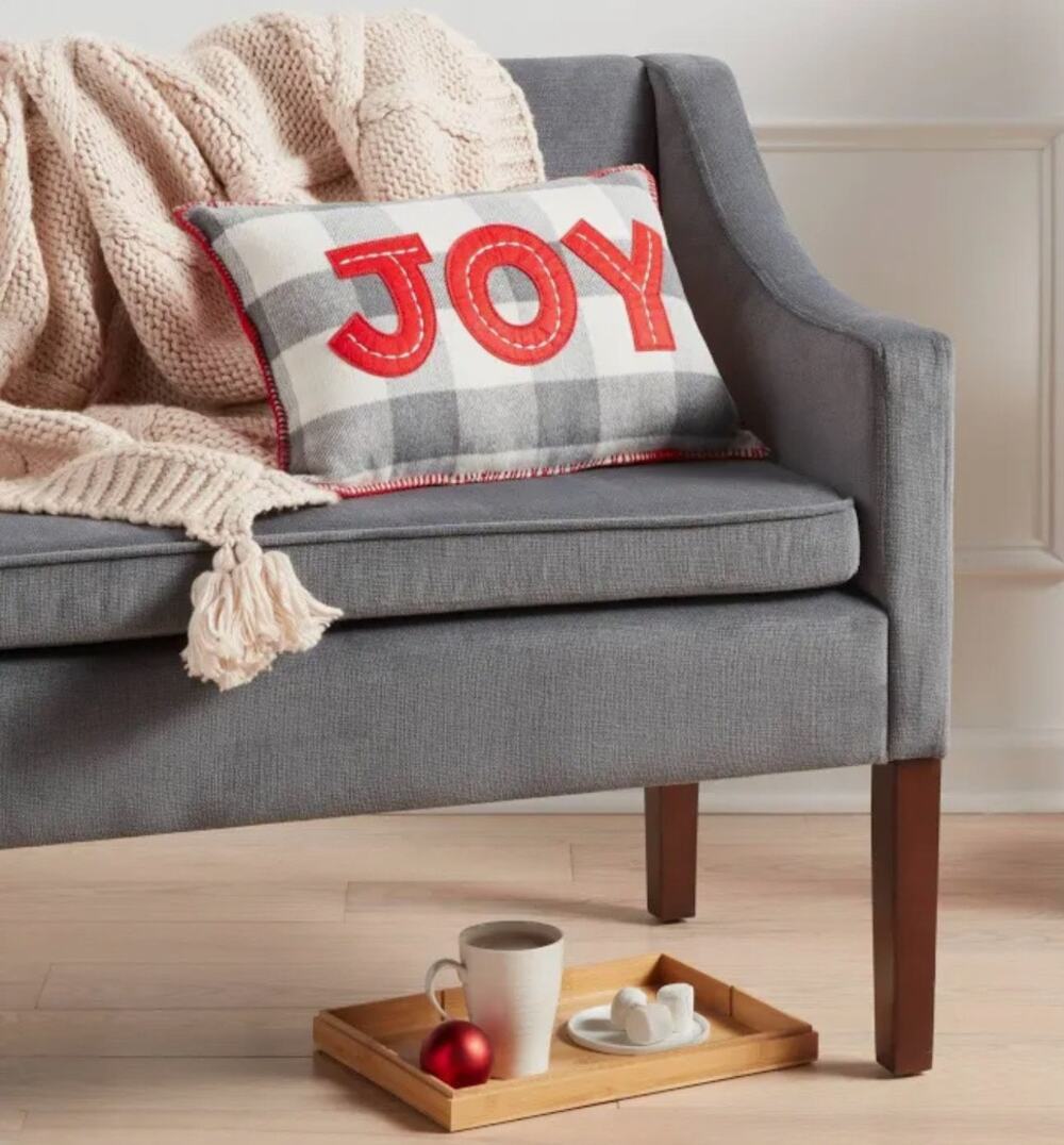 Wondershop "JOY" Plaid Lumbar Pillow, Buffalo Check, Christmas Holiday, NWT